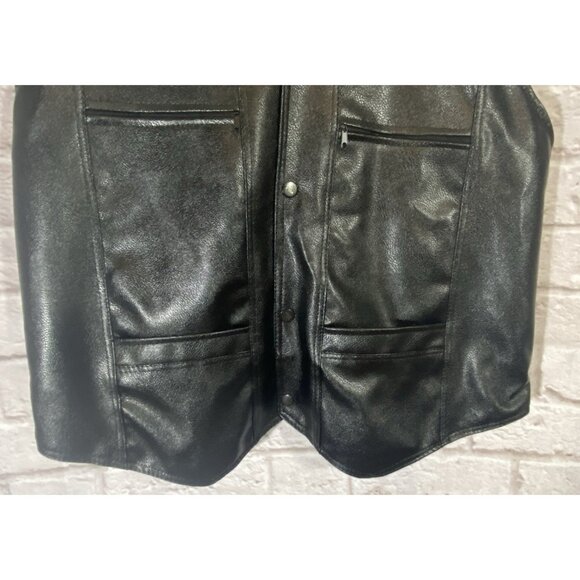 Motorcycle Vest Unisex 50 Chest Velvet Lined Black Faux Leather Pockets Snap 29 - Picture 4 of 15